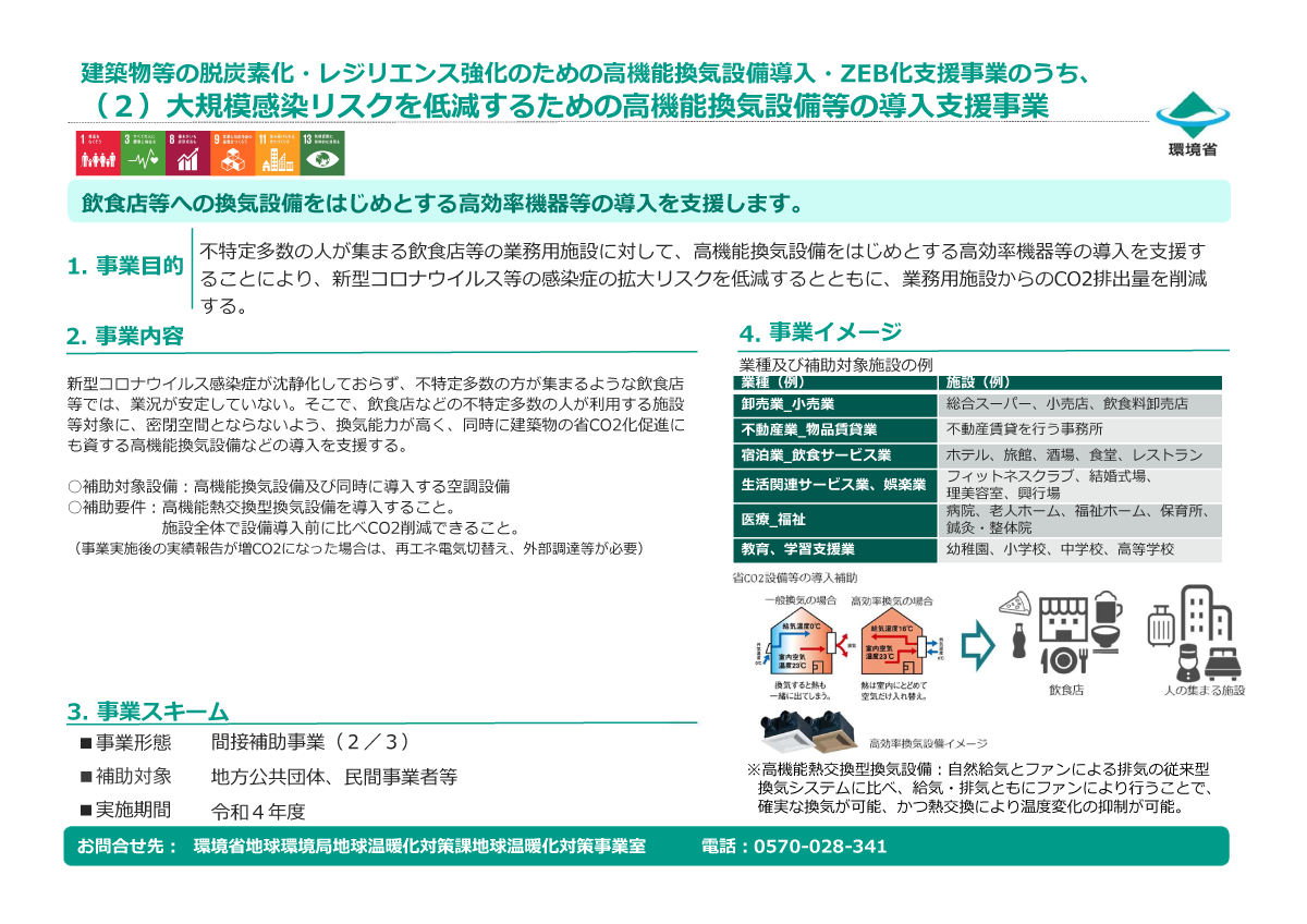 【環境省】大規模感染リスクを低減するための高機能換気設備等の導入支援事業